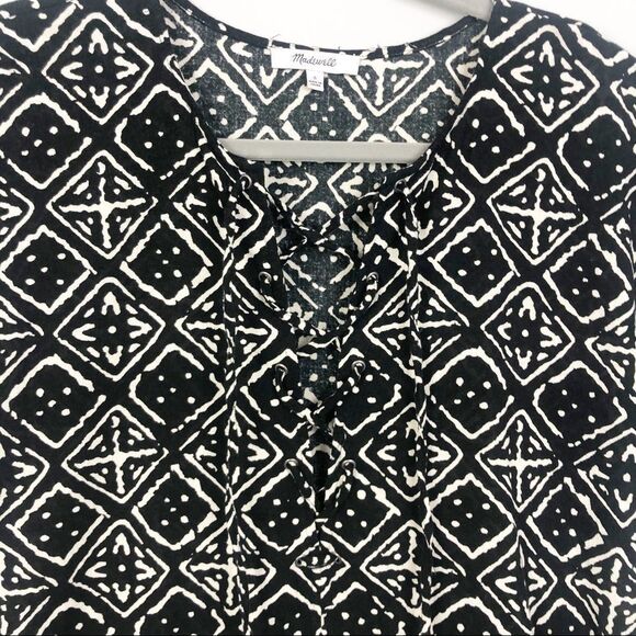 MADEWELL | Tribal Mini Dress Lace Up Front Black & Ivory Women’s Size Small - Picture 3 of 6